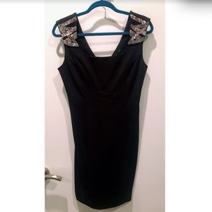 Black Sleveless Guess Mini Dress Beaded Detail